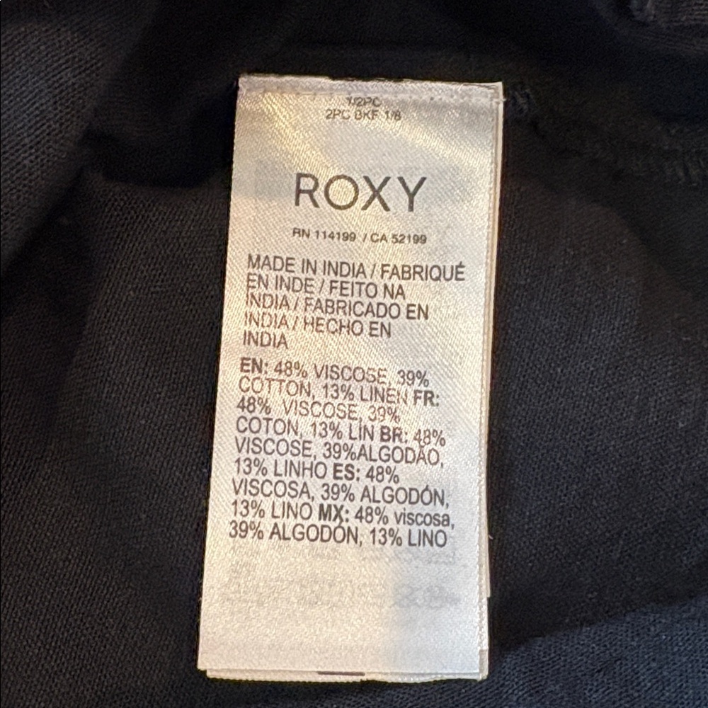 Roxy Black Linen Blend Wide Leg Jumpsuit XS Button Front Belted Pockets boho - Picture 5 of 9